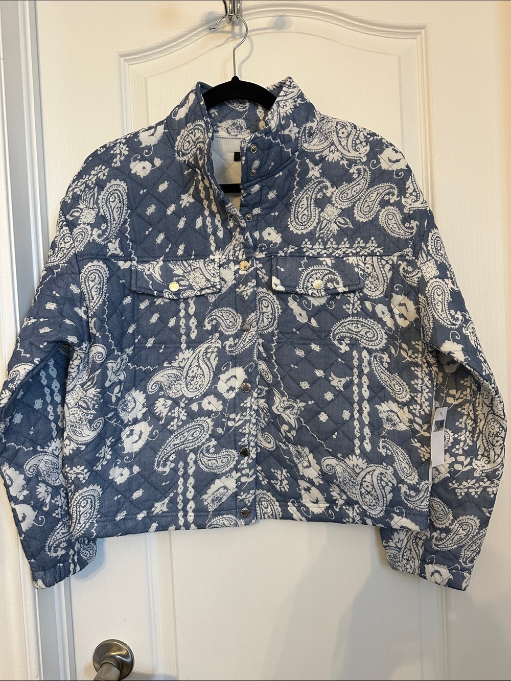 Mexx Quilted Paisley Print Jacket in Blue and White - Picture 2 of 9